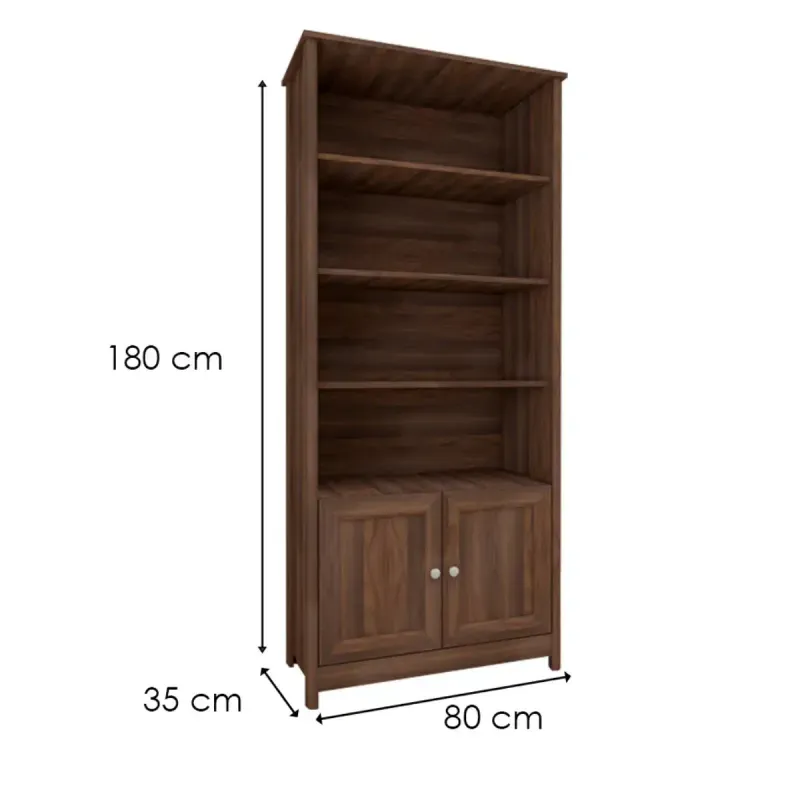 Medidas de Estantería Librero Organizador Minimalista Bertolini E 958 Estante de Almacenamiento Moderno con 4 nichos color Imbuia