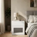 Mesita de Noche Minimalista de Madera MDP Bertolini 567 con 1 Cajón y 1 nicho color Blanco