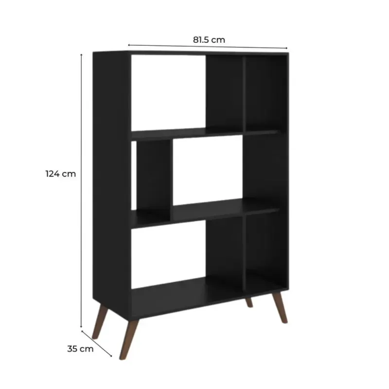 Medidas de Estante librero Moderno Bertolini RT 3015 Organizador de Libros Multiusos con 6 entrepaños color Negro