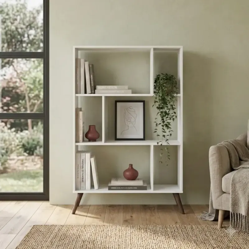 Estante librero Moderno Bertolini RT 3015 con 6 entrepaños color Blanco