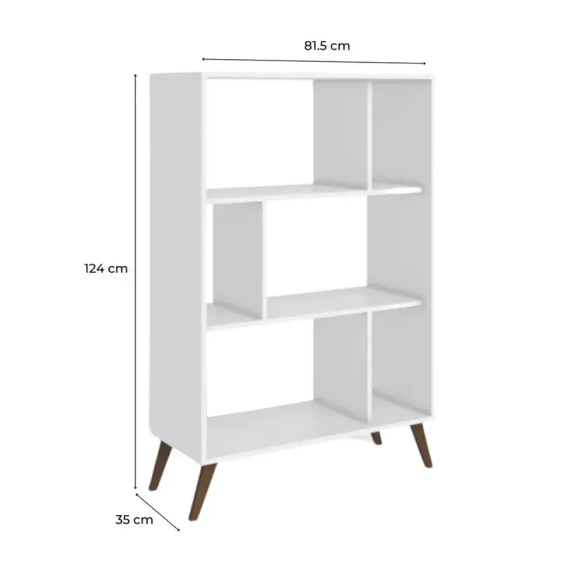 Medidas de Estante librero Moderno Bertolini RT 3015 Organizador de Libros Multiusos con 6 entrepaños color Blanco