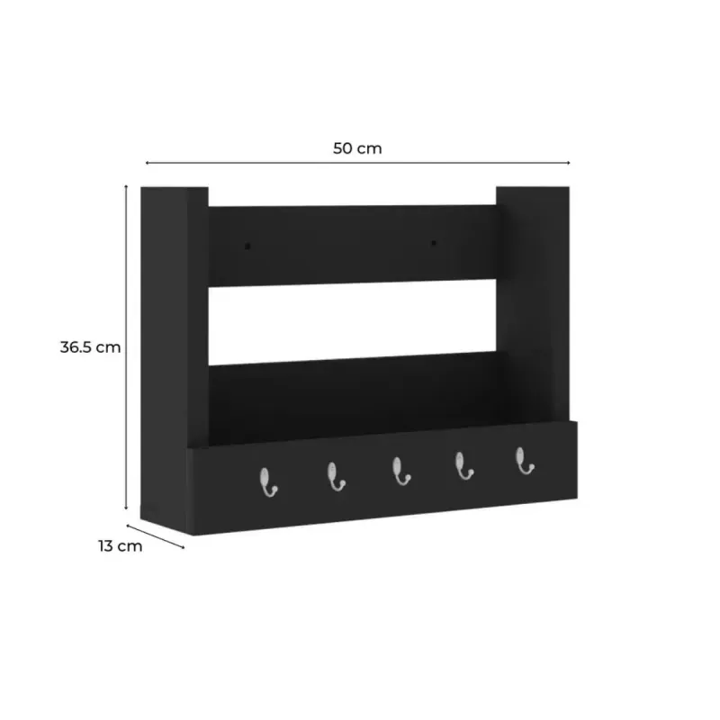 Medidas de Repisa Flotante Bertolini AM 3117 Organizador con 1 nicho y 5 ganchos para llaves color Negro
