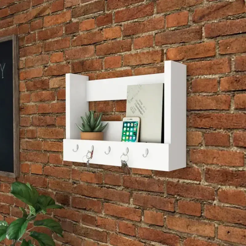 Repisa Flotante Bertolini AM 3117 Organizador con 5 ganchos para llaves color Blanco