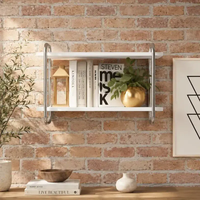 Repisa Estante Bertolini 1275 Mueble Flotante color Blanco Cromado