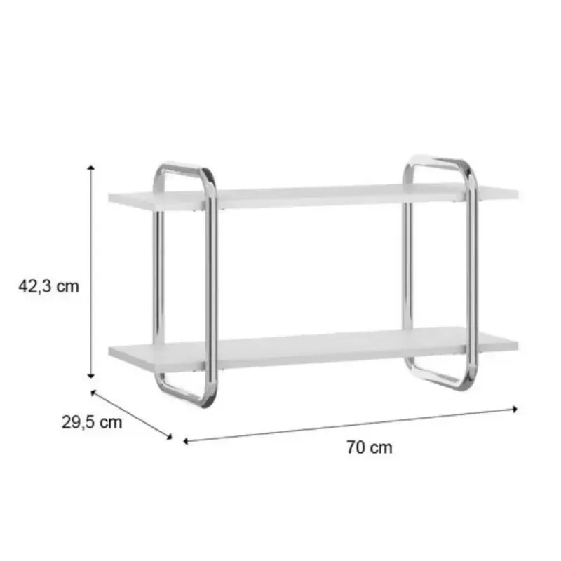 Medidas de Repisa Flotante Bertolini 1275 Mueble Flotante con 2 Estantes color Blanco Cromado