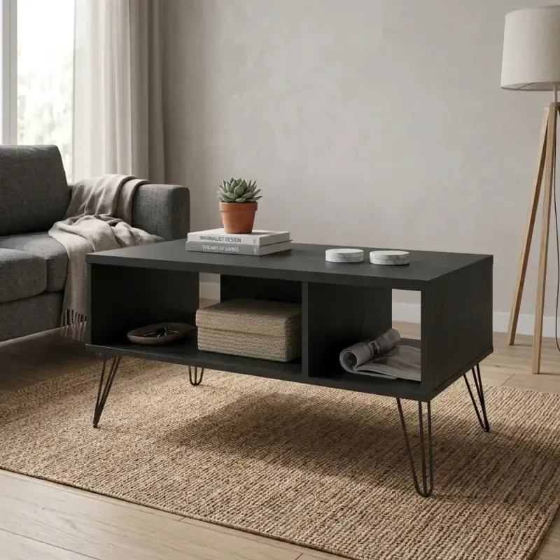 Mesa Auxiliar de Centro Moderna Bertolini Oregón Mesa Auxiliar Para Sala 2 Nichos color Negro