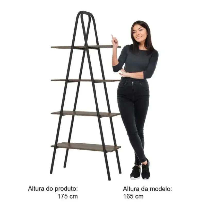 Altura Estantería Librero Bertolini 1283 con 4 Estantes Legno Negro