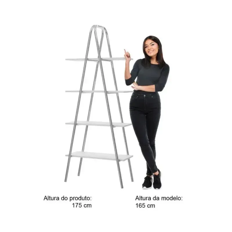 Altura Estantería Librero Bertolini 1283 con 4 Estantes Blanco Cromado