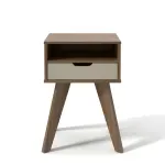 Mesa Lateral, De Noche Auxiliar, Bertolini VIP con 1 Cajón 1 Nicho color Canela Off White
