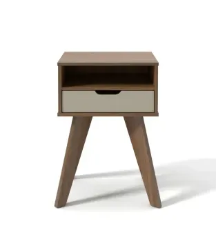 Mesa Lateral, De Noche Auxiliar, Bertolini VIP con 1 Cajón 1 Nicho color Canela Off White