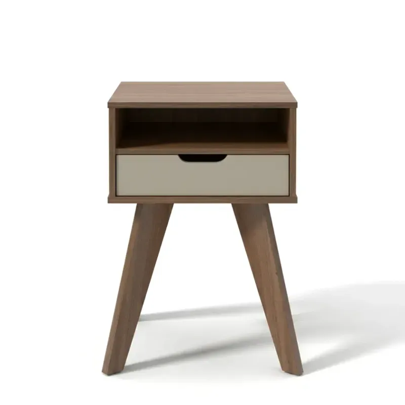 Mesa Lateral, De Noche Auxiliar, Bertolini VIP con 1 Cajón 1 Nicho color Canela Off White