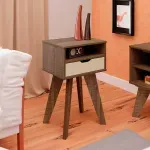 Mesa Lateral Auxiliar, Bertolini VIP con 1 Cajón 1 Nicho color Canela Off White