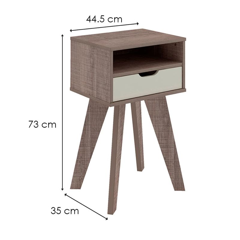 Medidas de Mesa Lateral, De Noche Auxiliar, Bertolini VIP con 1 Cajón 1 Nicho color Canela Off White