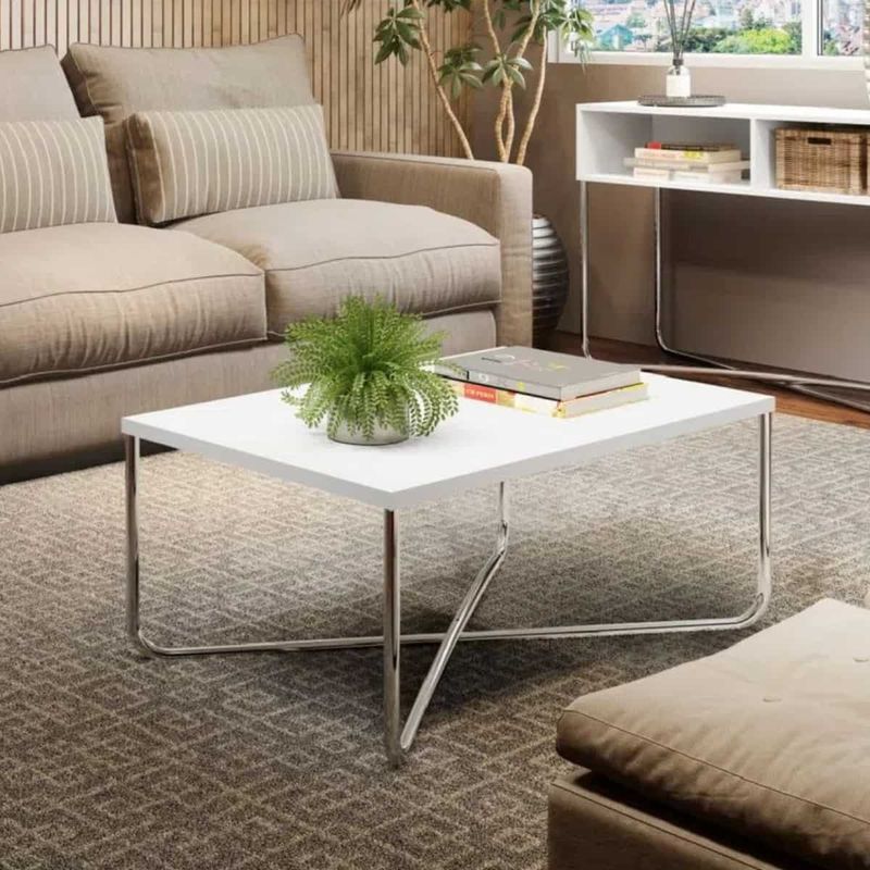 Mesa de Centro Bertolini 1271 para Sala color Blanco Cromado