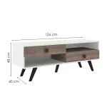 Medidas Mueble Mesa para TV Bertolini RT 3069 Hasta 42 Pulgadas 2 Cajones color Blanco y Rústico
