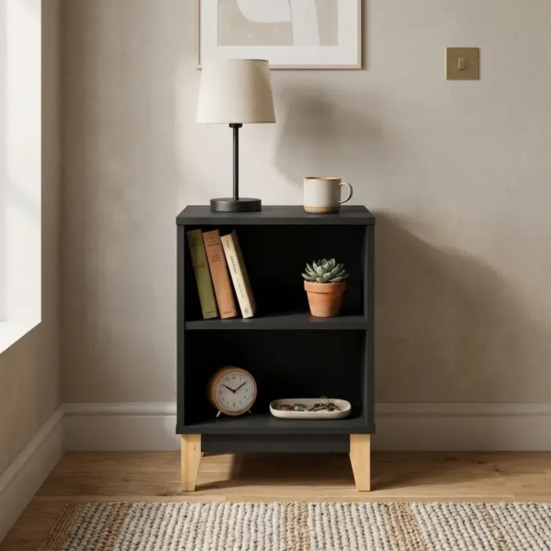 Mesa Auxiliar De Noche, Bertolini LE 6005 para Sala con 2 Nichos color Negro