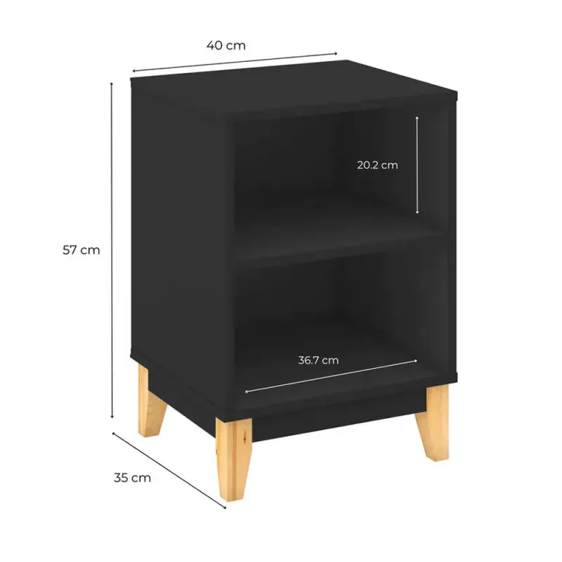 Medidas de Mesa Lateral, De Noche, Bertolini LE 6005 Mesa Auxiliar para Sala con 2 Nichos color Negro