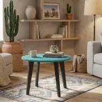 Mesa de Centro Moderna Bertolini RT 3082 Para Sala color Turquesa