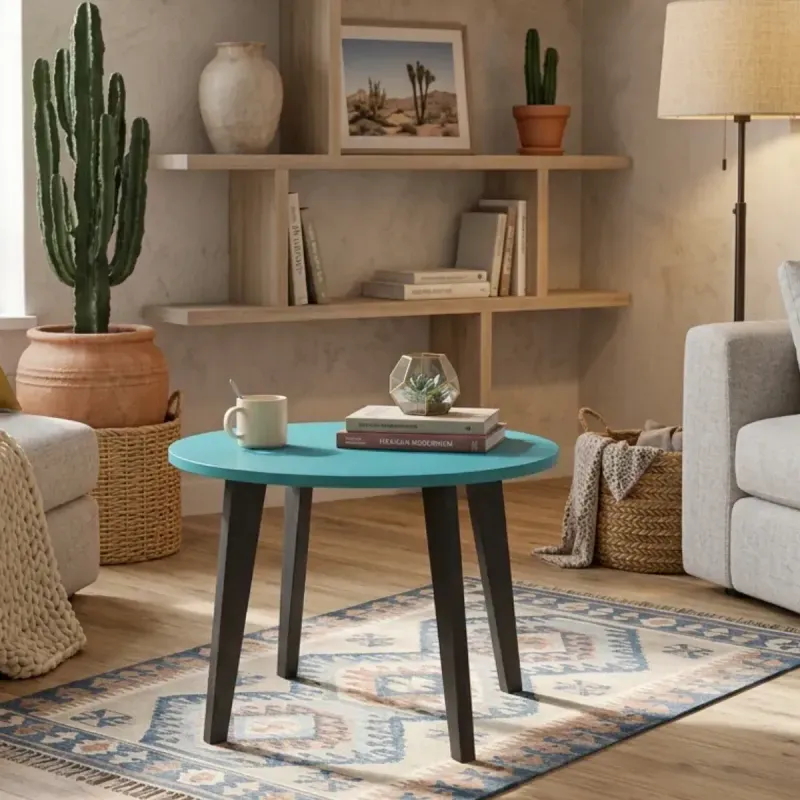 Mesa de Centro Moderna Bertolini RT 3082 Para Sala color Turquesa