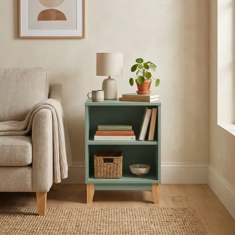 Mesa Auxiliar De Noche, Bertolini LE 6005 para Sala con 2 Nichos color Verde