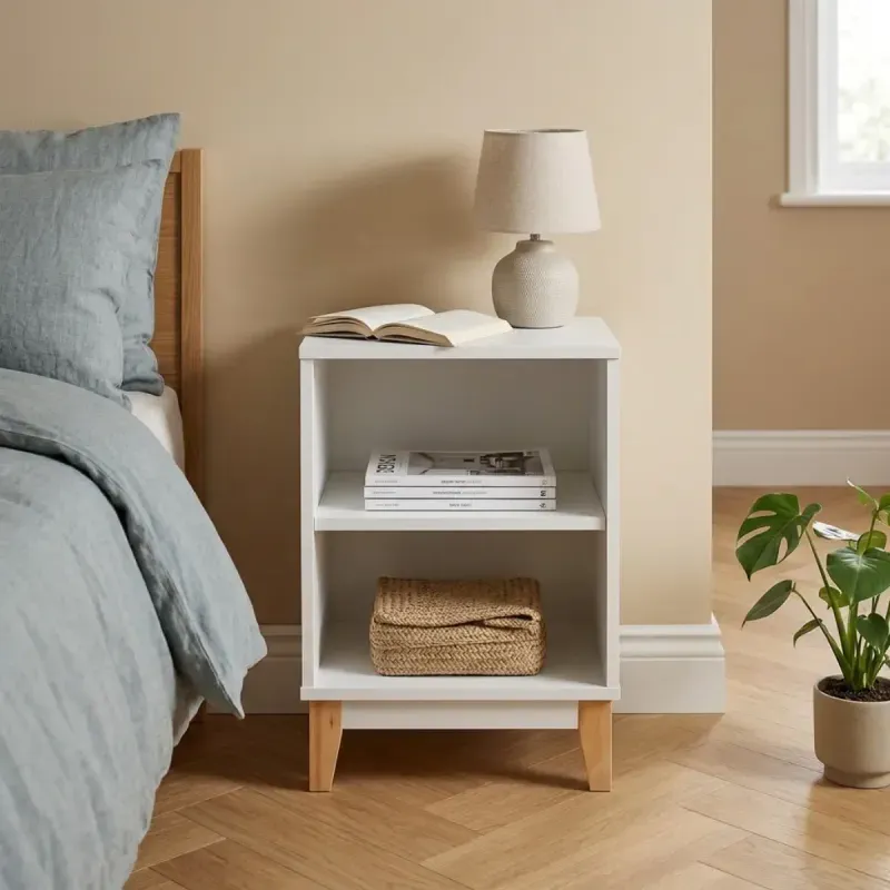 Mesa Auxiliar De Noche, Bertolini LE 6005 para Sala con 2 Nichos color Blanco
