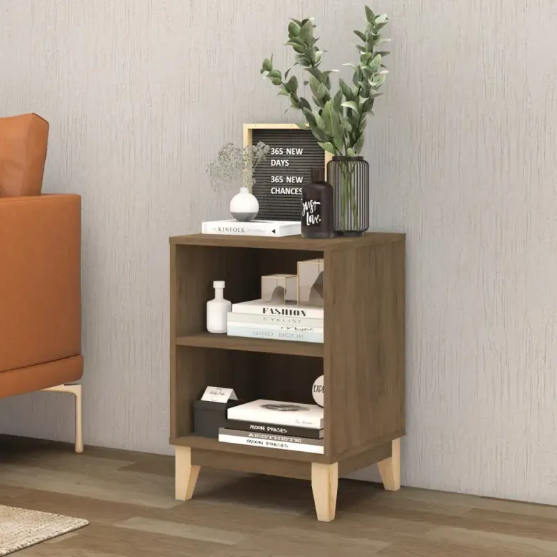 Mesa De Noche, Bertolini LE 6005 Mesa Auxiliar para Sala con 2 Nichos color Freijo