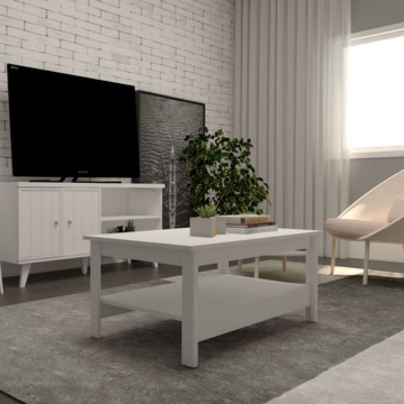 Mesa de Centro Moderna Bertolini R 618 para Sala Dos niveles Color Blanco