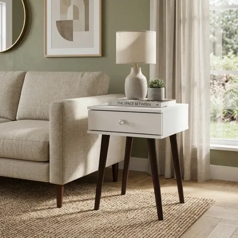 Mesa Auxiliar Moderna Bertolini RT 3072 Mesa Lateral con 1 cajón color Blanco