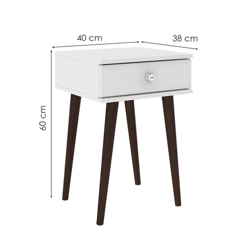 Medidas de Mesa Auxiliar de Noche Moderna Bertolini RT 3072 Mesa Lateral con 1 cajón color Blanco