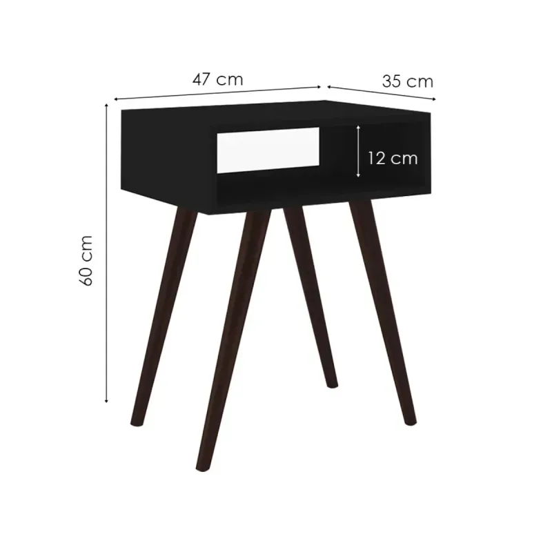 Medidas de Mesa Lateral auxiliar Bertolini RT 3025  Mesita de Noche con 1 Estante color Negro