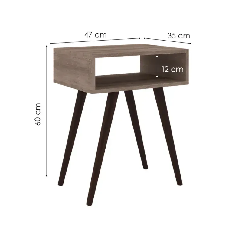 Medidas de Mesa Lateral auxiliar Bertolini RT 3025  Mesita de Noche con 1 Estante color Rústico