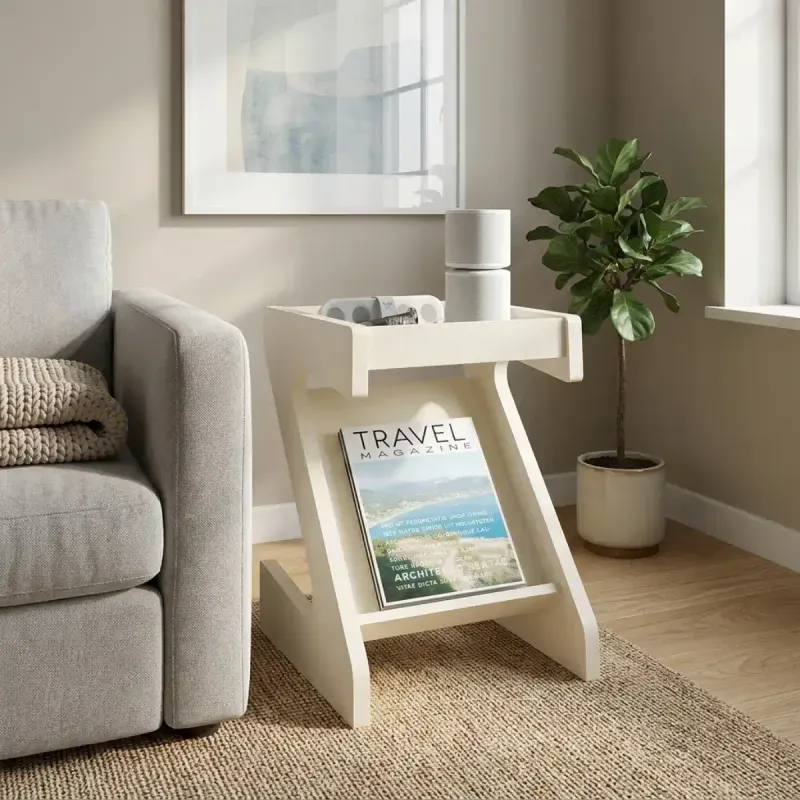 Mesa Auxiliar Bertolini Zeus Mesita de Noche con Revistero color Off White