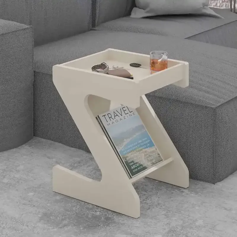Mesa Lateral Bertolini Zeus Mesita de Noche con Revistero color Off White