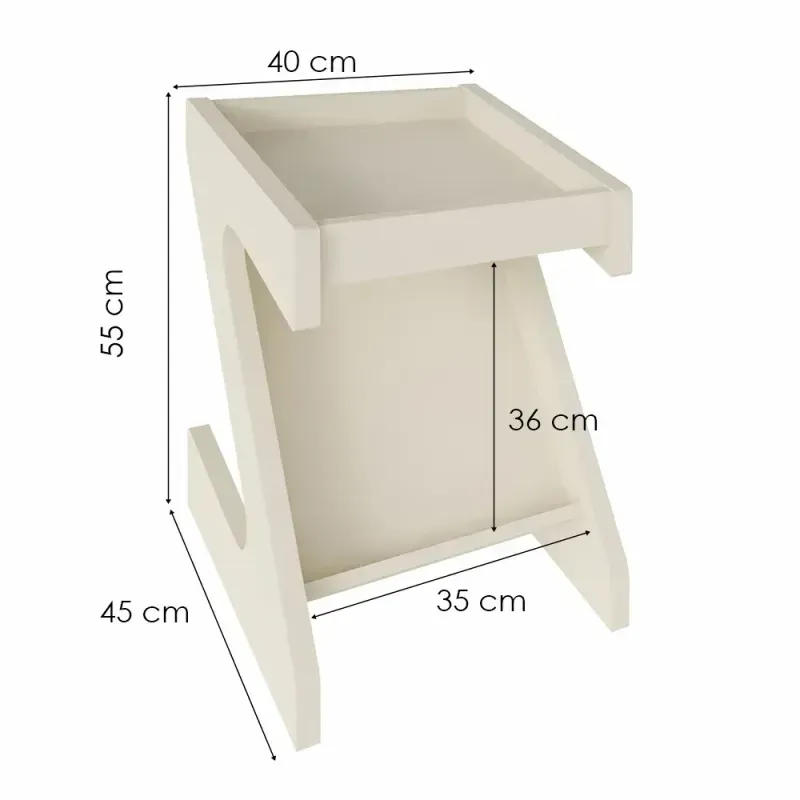 Medidas de Mesa Lateral Auxiliar en forma de Z Bertolini Zeus Mesita de Noche con Revistero color Off White