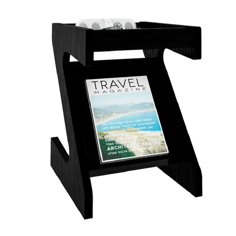 Mesa Lateral Auxiliar Bertolini Zeus Mesita de Noche con Revistero color Negro