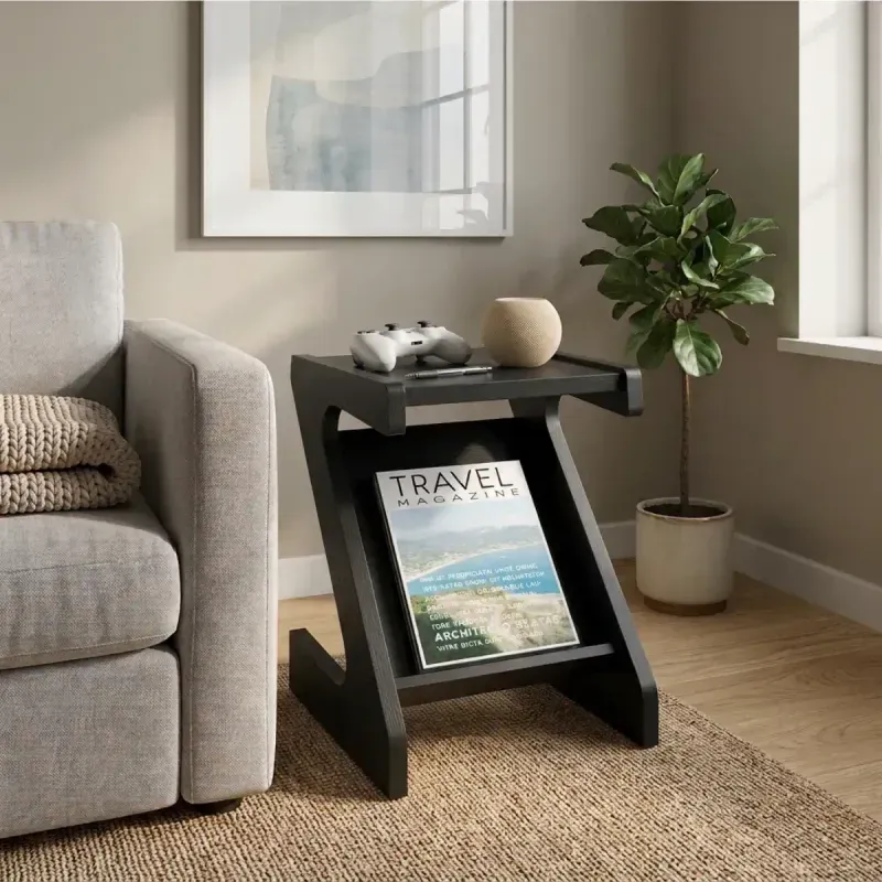 Mesa Auxiliar Bertolini Zeus Mesita de Noche con Revistero color Negro