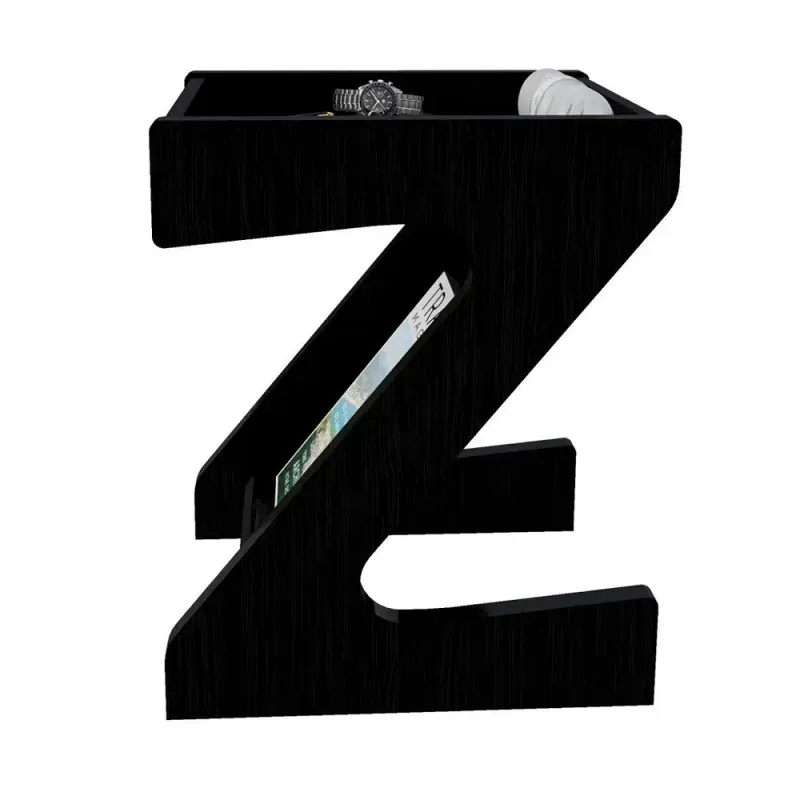 Mesa Auxiliar en forma de Z Bertolini Zeus Mesita de Noche con Revistero color Negro