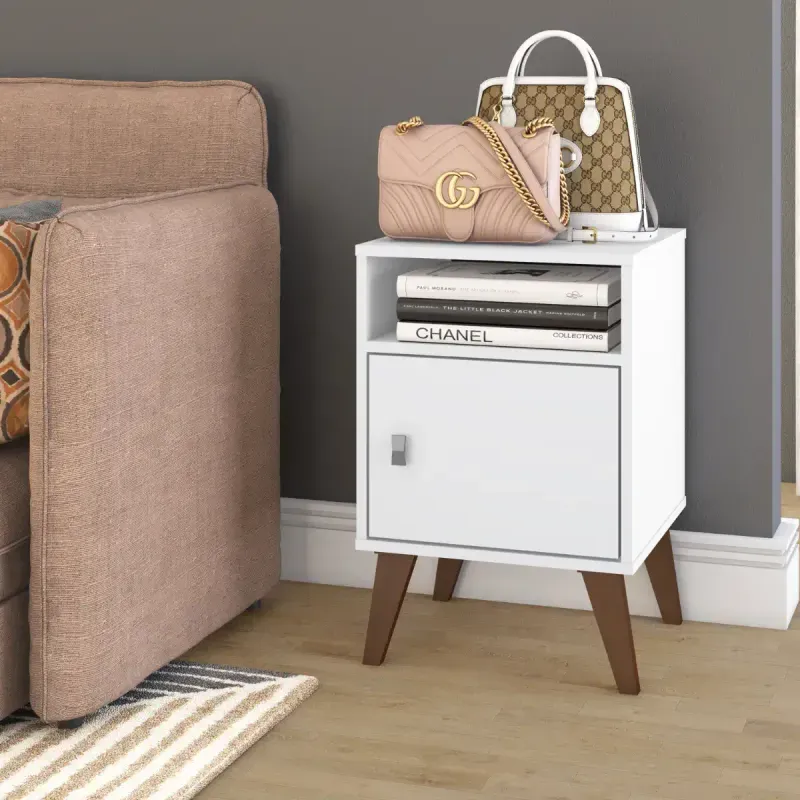 Mesa Auxiliar Bertolini RT 3145 Mesita de Noche con 1 Puerta 1 Nicho color Blanco