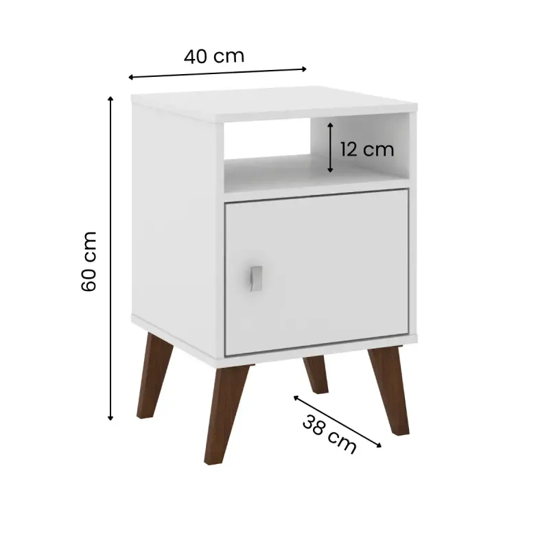 Medidas de Mesa Lateral Auxiliar Bertolini RT 3145 Mesita de Noche con 1 Puerta 1 Nicho color Blanco