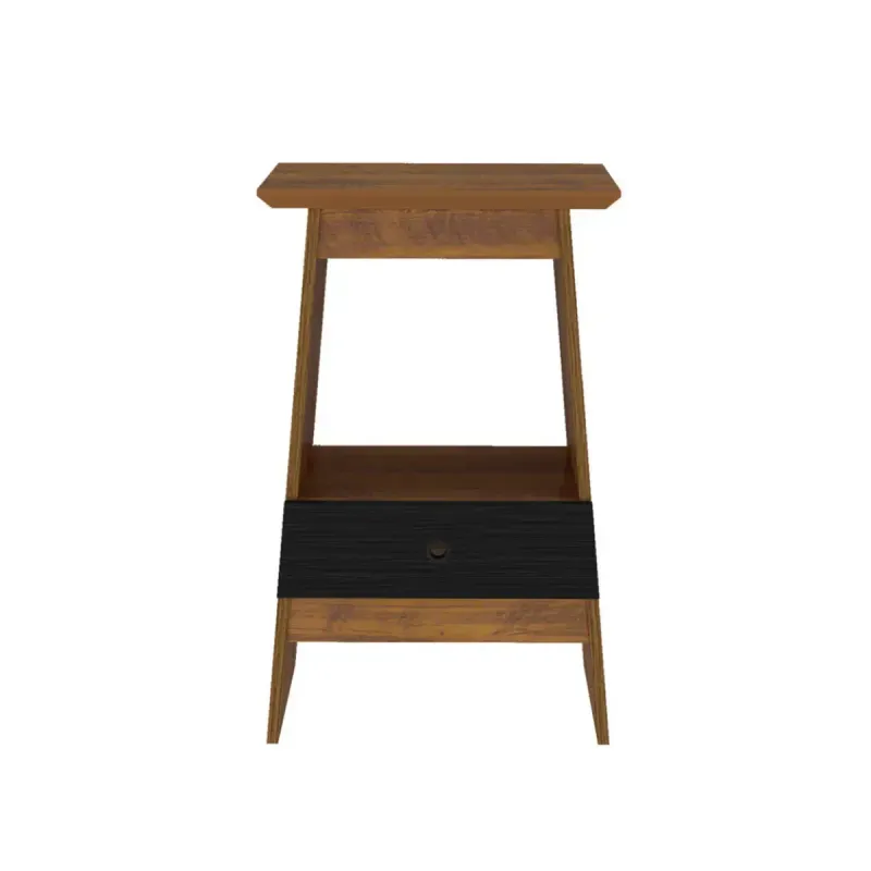 Mesa Lateral Auxiliar Bertolini Eden Mesita de noche con 1 Cajón color Pino Negro