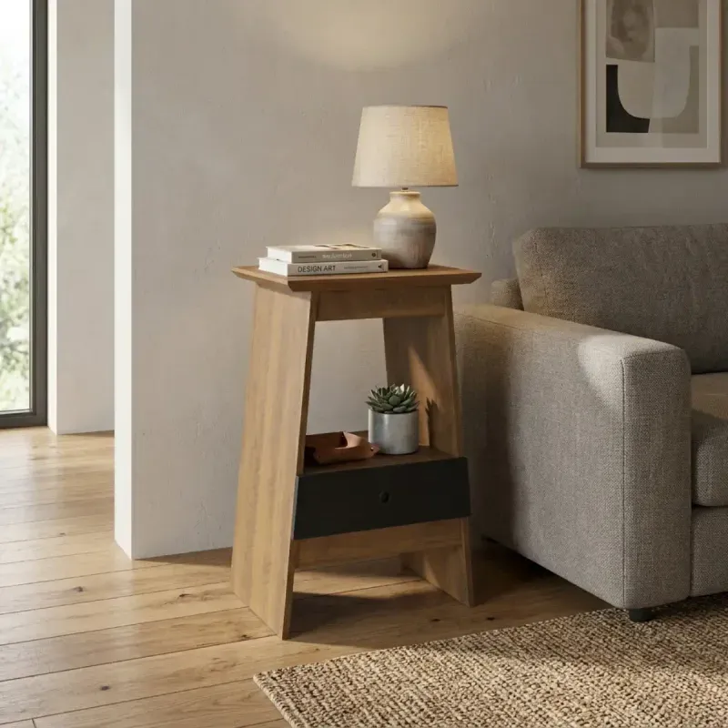 Mesa Auxiliar Bertolini Eden Mesita de noche con 1 Cajón color Pino Negro