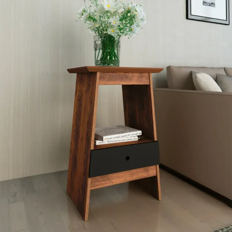 Mesa Lateral Bertolini Eden Mesita de noche con 1 Cajón color Pino Negro