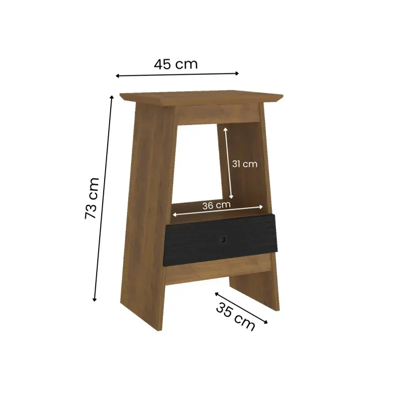 Medidas de Mesa Lateral Auxiliar Bertolini Eden Mesita de noche con 1 Cajón color Pino Negro