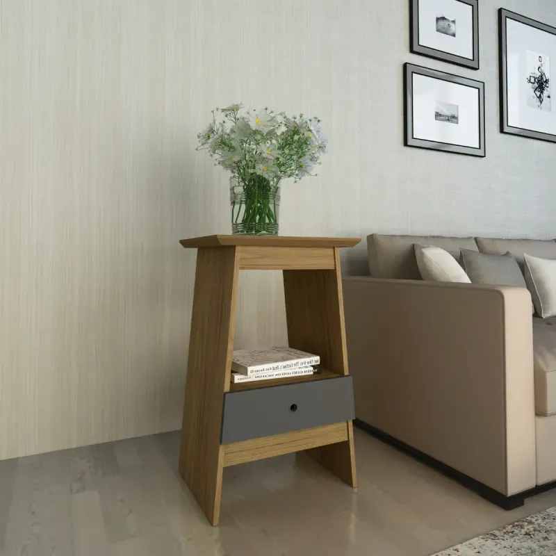 Mesa Auxiliar Bertolini Eden Mesita de noche con 1 Cajón color Roble Grafito