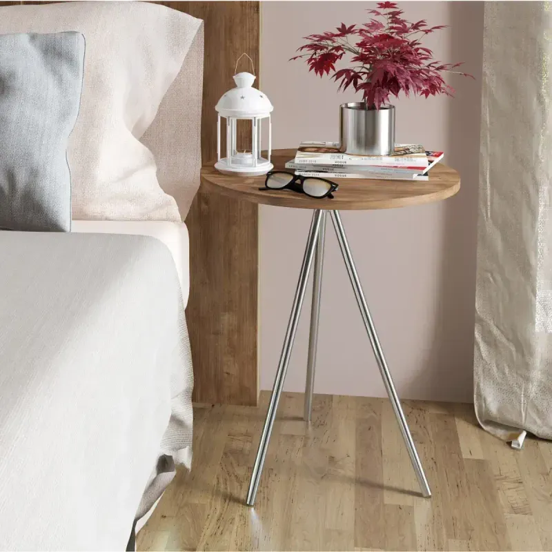 Mesa Auxiliar Bertolini 509 Mesita de Noche color Native Cromado