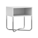 Buró Mesa de Noche Moderna Bertolini 1270 con 1 Estante Blanco con Patas Cromadas