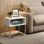 Mesa de Noche Moderna Bertolini 1270 con 1 Estante Blanco con Paras Cromadas