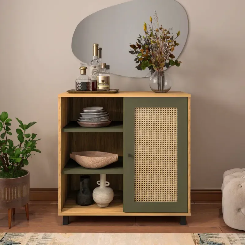 Aparador Credenza Bertolini Charlotte con 1 puerta 3 nichos color Roble Verde