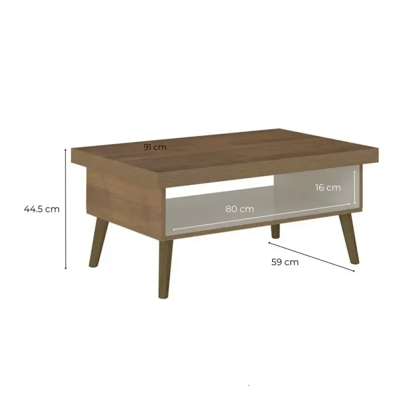 Medidas de Mesa de Centro Moderna Bertolini Lucca Mesa Auxiliar de sala con 1 Nicho color Pino Off White