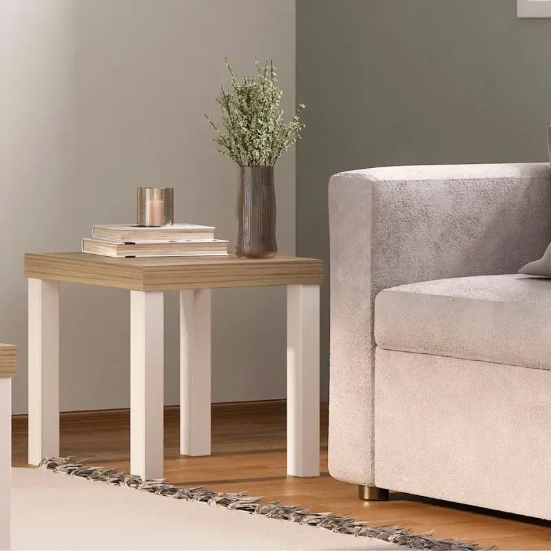 Mesa Auxiliar Bertolini UP para Sala color Roble Off White